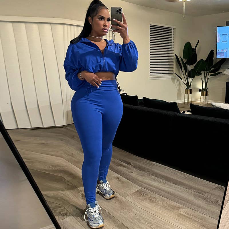 Lily Clothing - Wholesale Top & Pant Set (NOT Loungewear) - Women's - Drawstring Crop Top High Waist Skinny Pants Set16