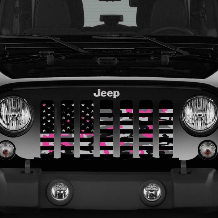 Dirty Acres - Wholesale Car Decorative Charm - Unisex - American Pink Camo Aluminum Mesh Jeep Grille Insert Wrangler
