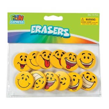 VP SMILE FACE ERASERS (1DZ/PBH) 6PBH/UN for wholesale by Fun Express