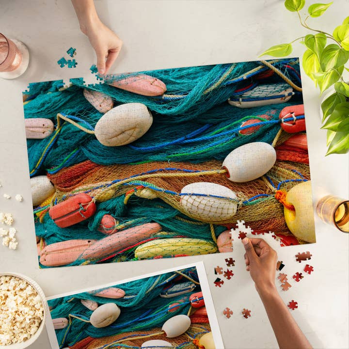 Lantern Press - Wholesale Puzzle – Adult - 1000 PIECE PUZZLE Colorful Display of Fishing Nets & Buoys1