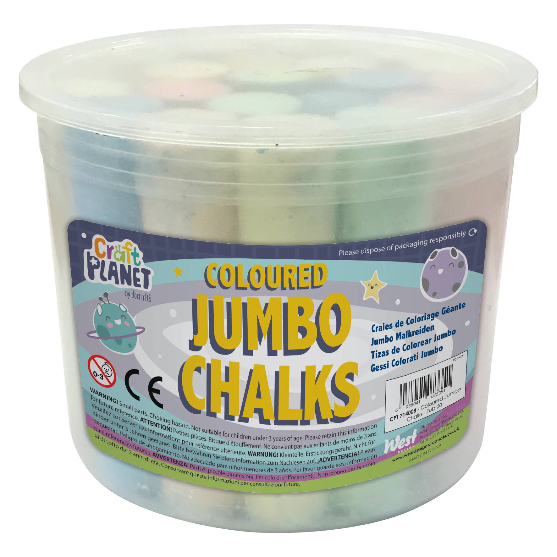 West Design Products - Wholesale Chalk - Craft Planet Jumbo Coloured Chalks – Tub 200