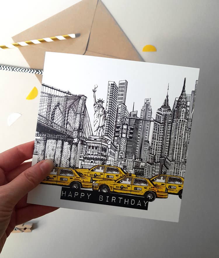 Katie Clement Illustration - Vendita all'ingrosso Biglietti di auguri - Biglietto di compleanno con skyline di New York6