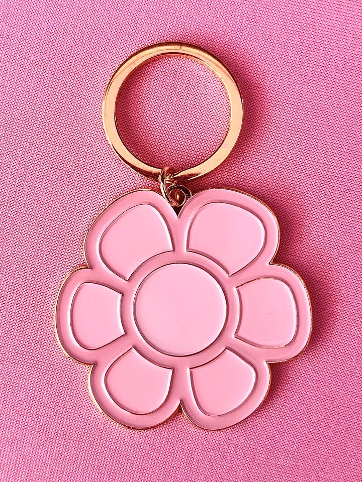 Blommig blommig rosa, mjuk emalj guldmetall nyckelring, 2x2 ” för wholesale av LAZYBOYPRINTS
