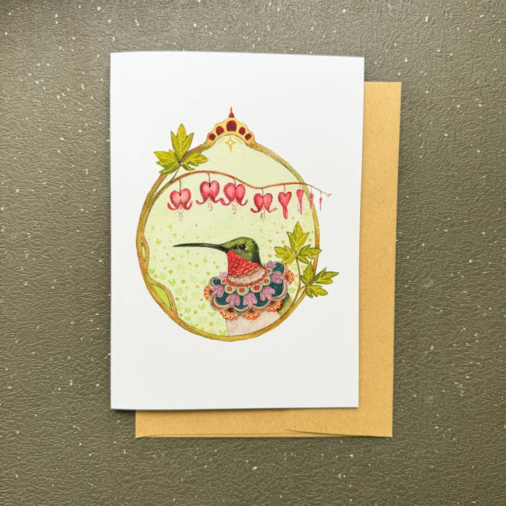 Polanshek of the Hills - Wholesale Everyday Greeting Card - Card - Hummingbird of Bleeding Hearts