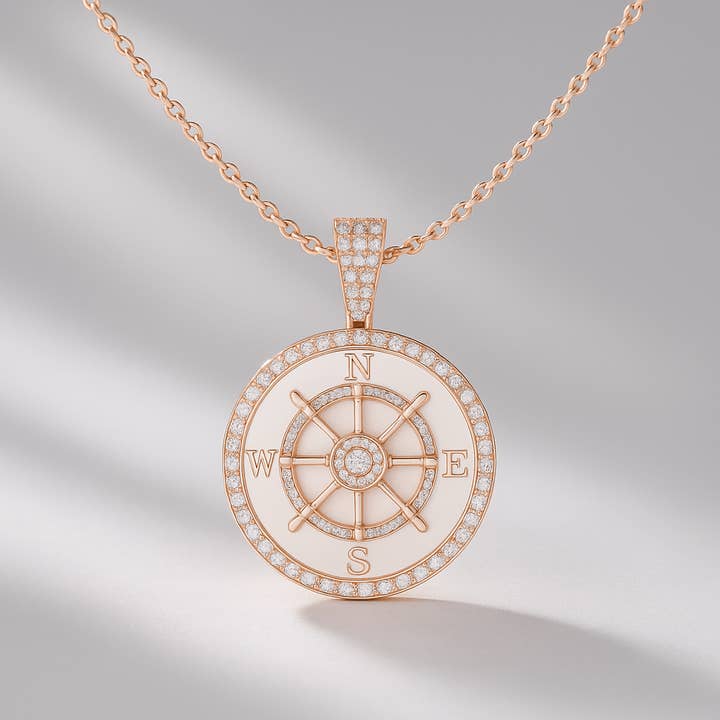 1 Carat Pave Diamond Compass Pendant Necklace for wholesale by Evara Jewelry