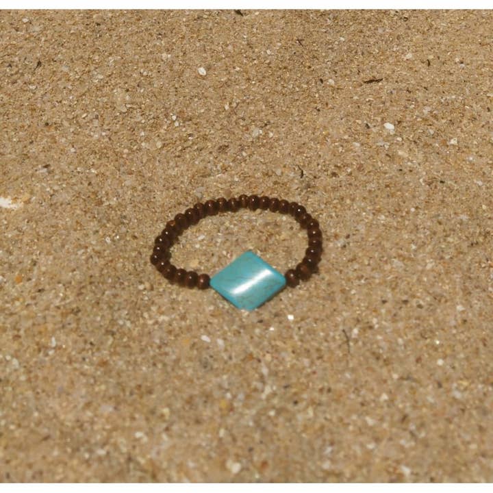 Pulseira feminina retangular de pedra turquesa e madeira por atacado de Philae Paris