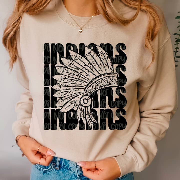 K and M Designs - Wholesale Sublimation Transfer - Stacked Indians Mascot DTF Transfer