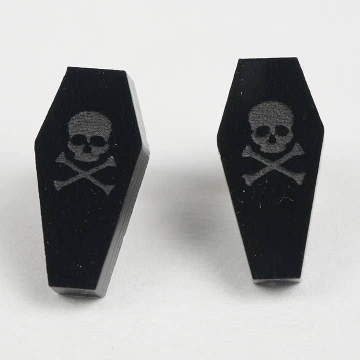 Laser Cut Acrylic Glossy Black Coffin Stud Earrings for wholesale by Design WhatHaveYou