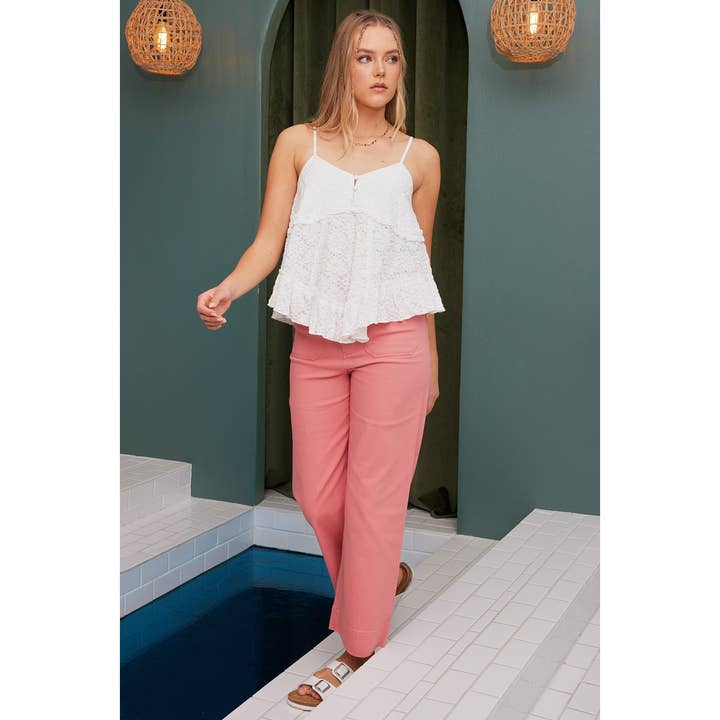 mittoshop - Wholesale Pants - Women's - TWILL PATCH POCKET HIGH RISE WIDE LEG PANTS