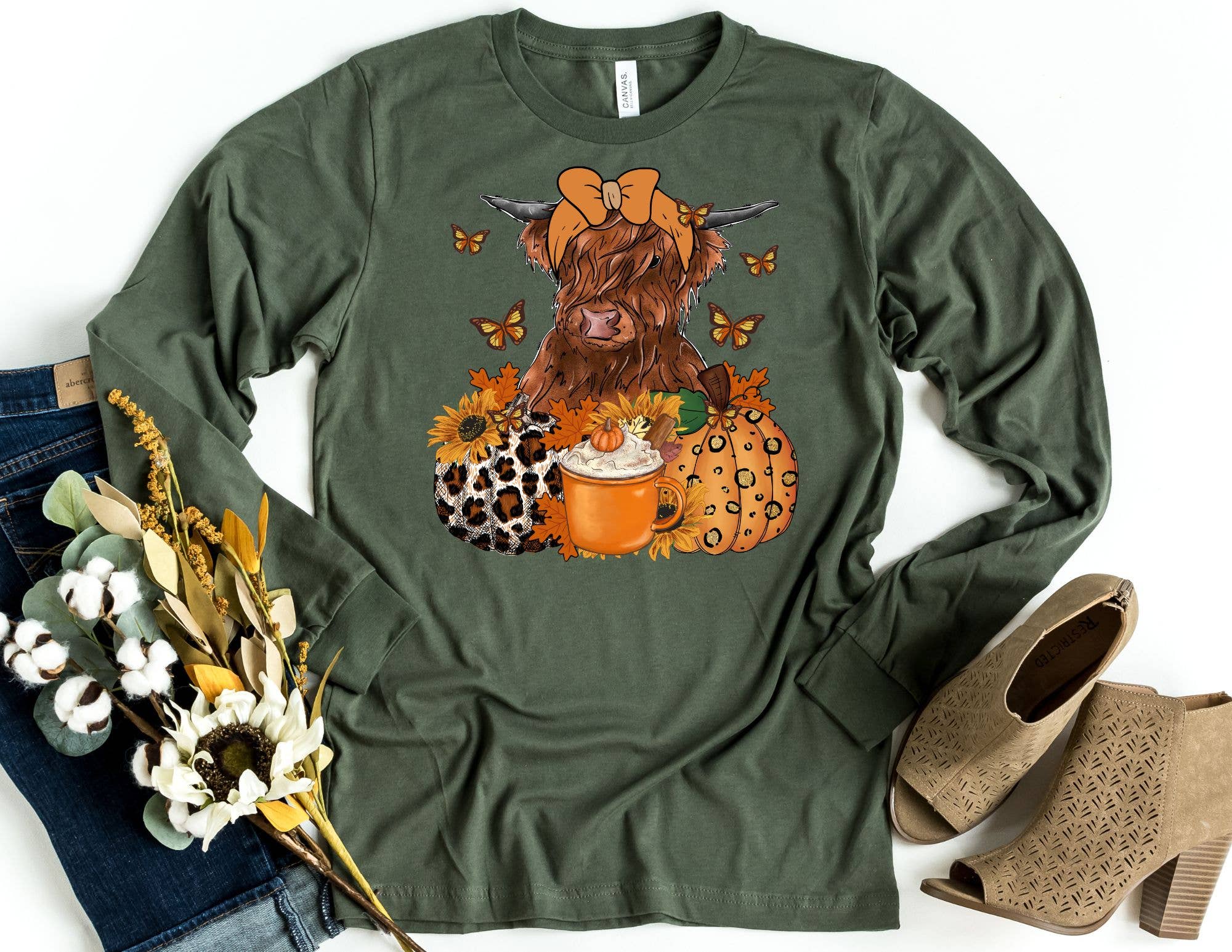 The Shirt Company - Wholesale T-Shirt (Graphic) - Women's - Fall Highland Cow Long Sleeve Shirt - Fall Shirt2