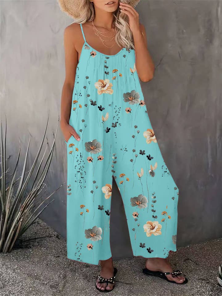 HIDDENBRAND - Wholesale Jumpsuit - Women's - Casual Sleeveless Floral Print Jumpsuit