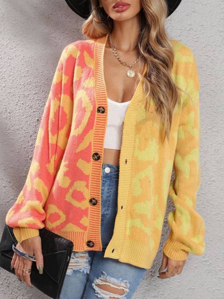 HIDDENBRAND - Wholesale Cardigan - Women's - Leopard Patched Plus-Size Cardigan