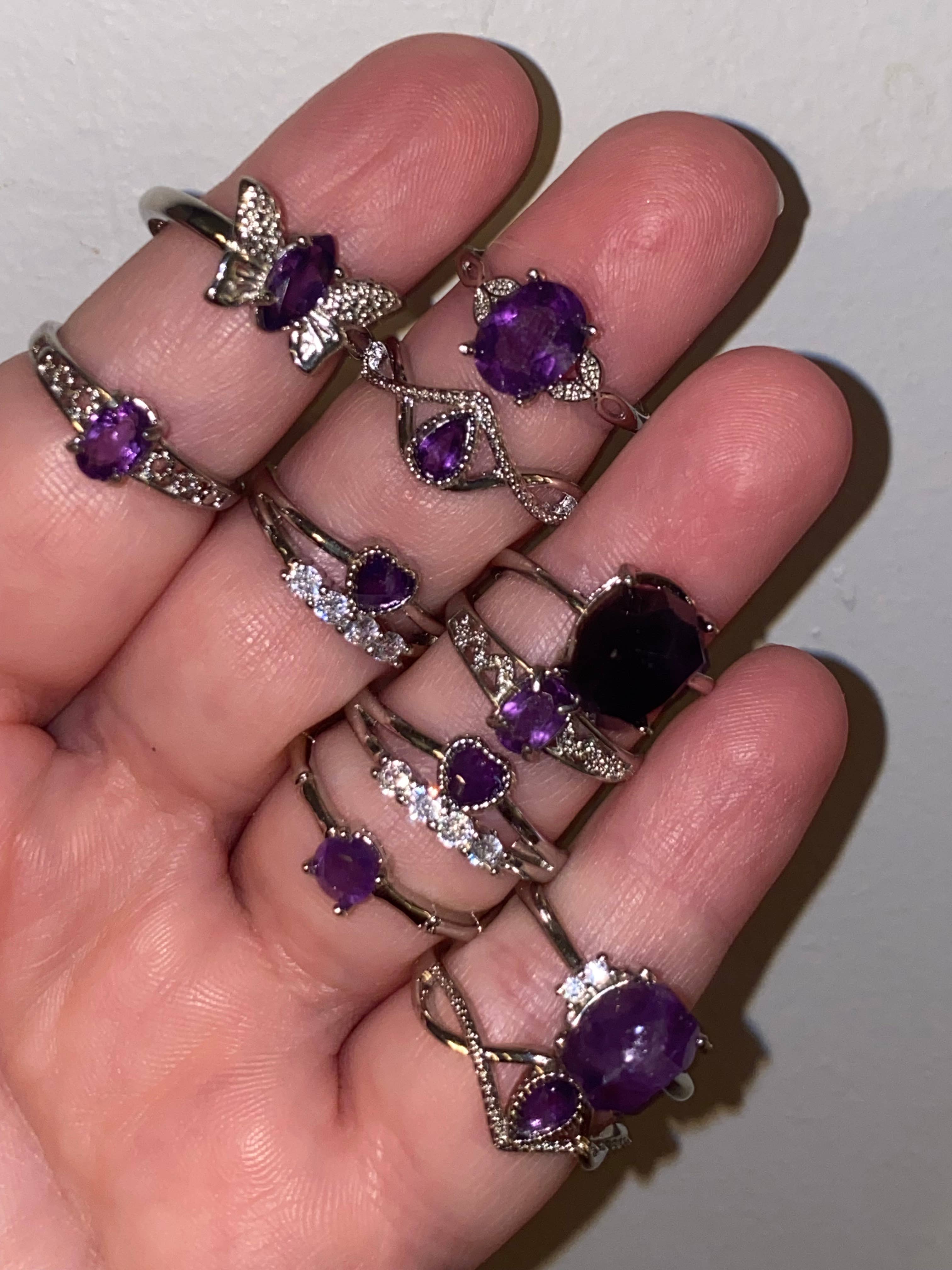 Moon River Designs - Wholesale Single Stone/Solitaire Ring - Amethyst Crystal Rings Silver Plated Adjustable3