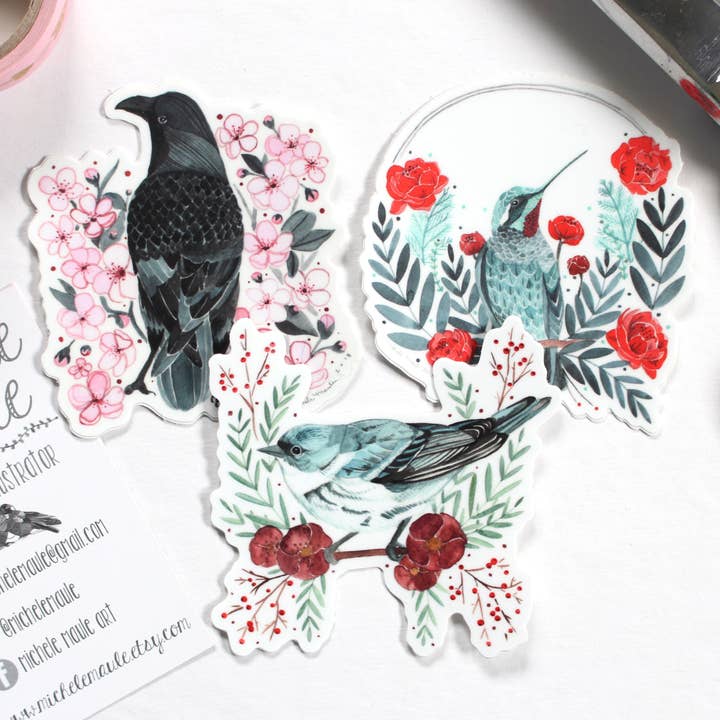 Sæt med tre Vinyl Bird klistermærker for engroshandel hos michele maule