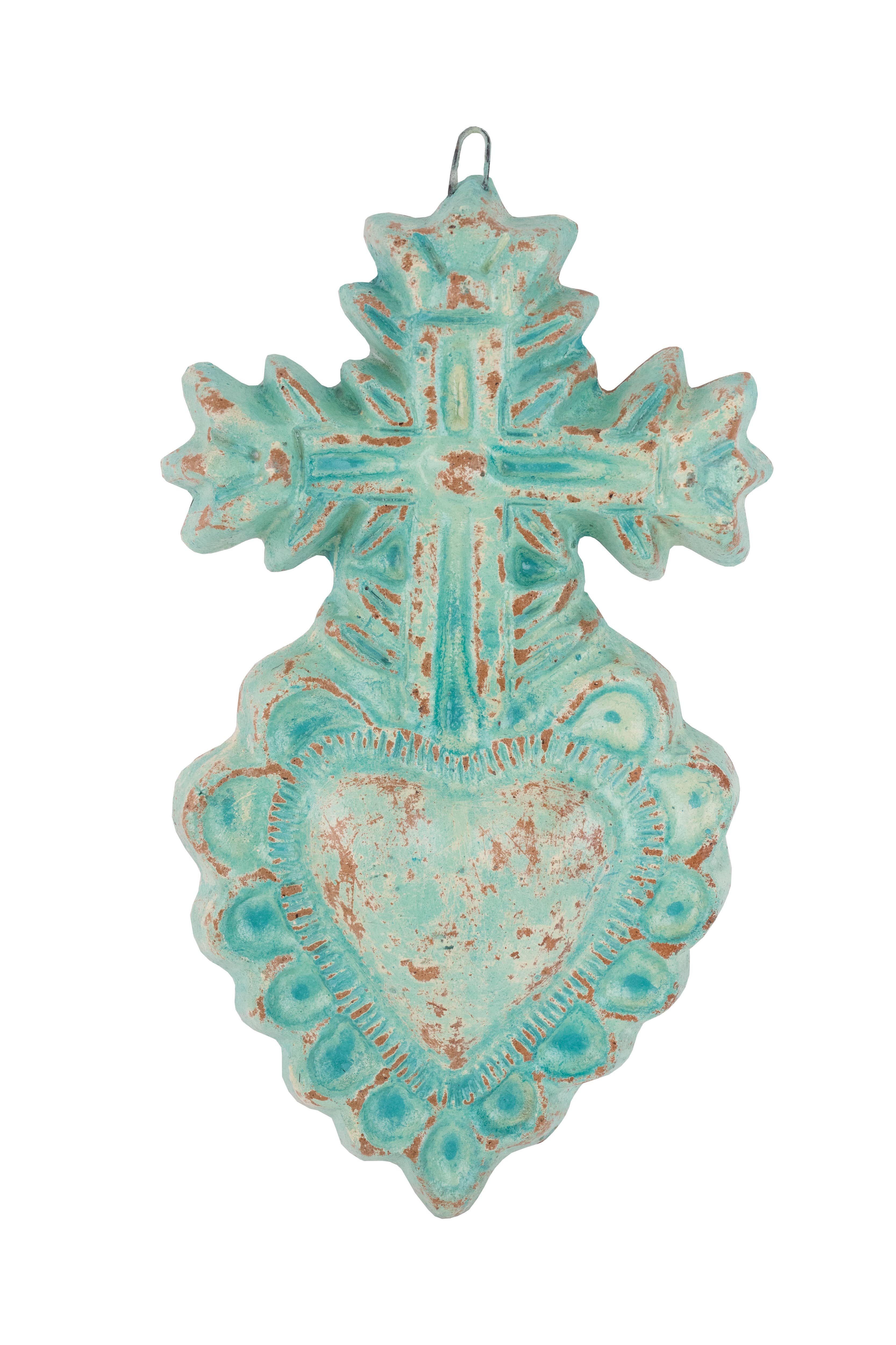 My Amigos Imports – wholesale Wall cross – Corpus Clay Heart with Cross-7.5x13 in-Handmade-3 Colors1