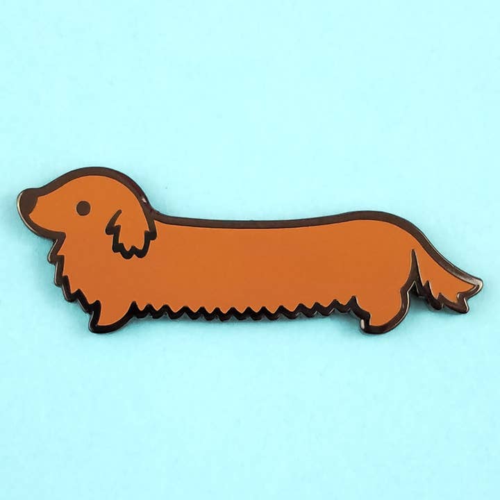 Weenie Dog Pin - Long Coat Solid Brown for wholesale by Flea Circus
