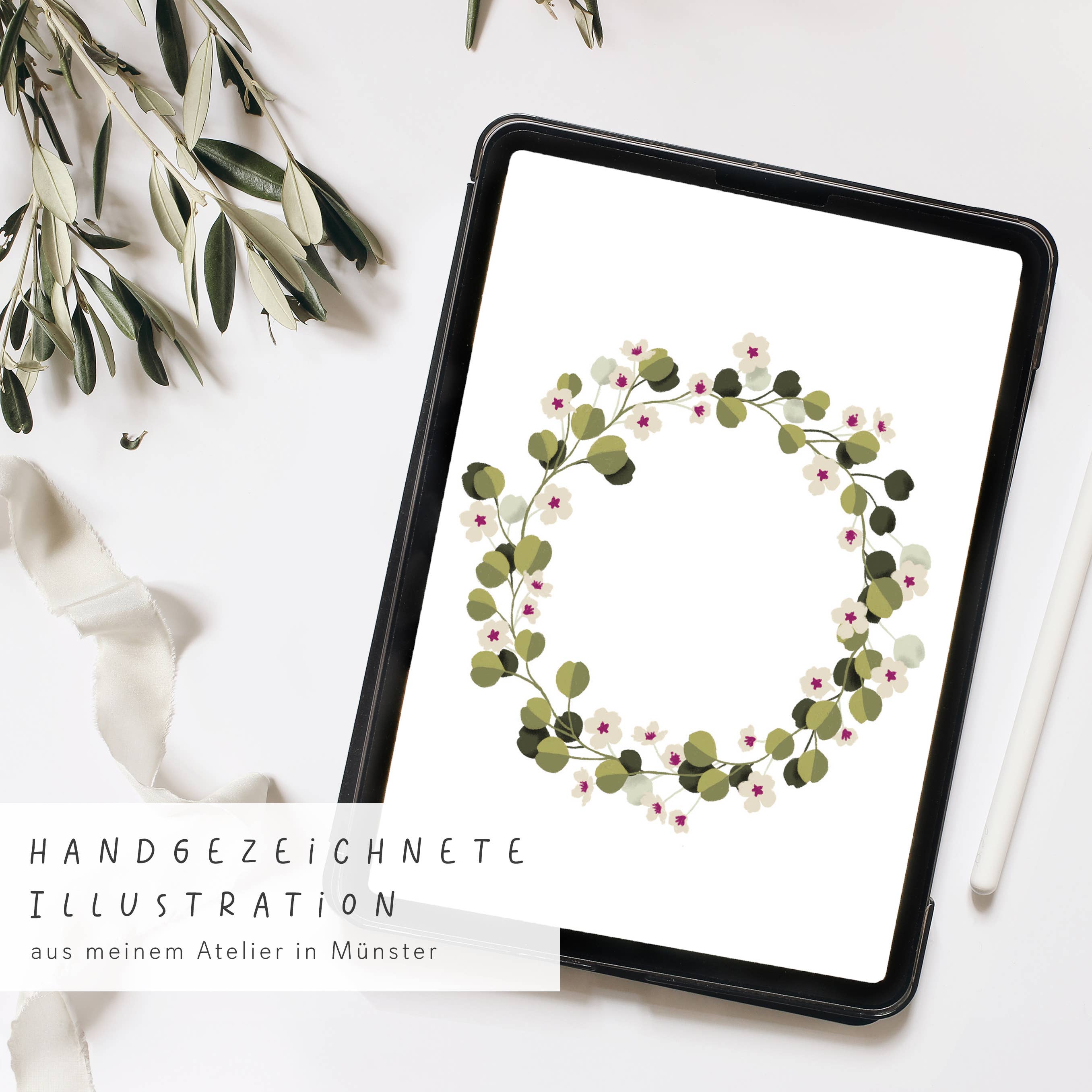 Wildblumen Atelier - Wholesale Postcard - Eucalyptus wreath postcard with flowers, FSC certified2