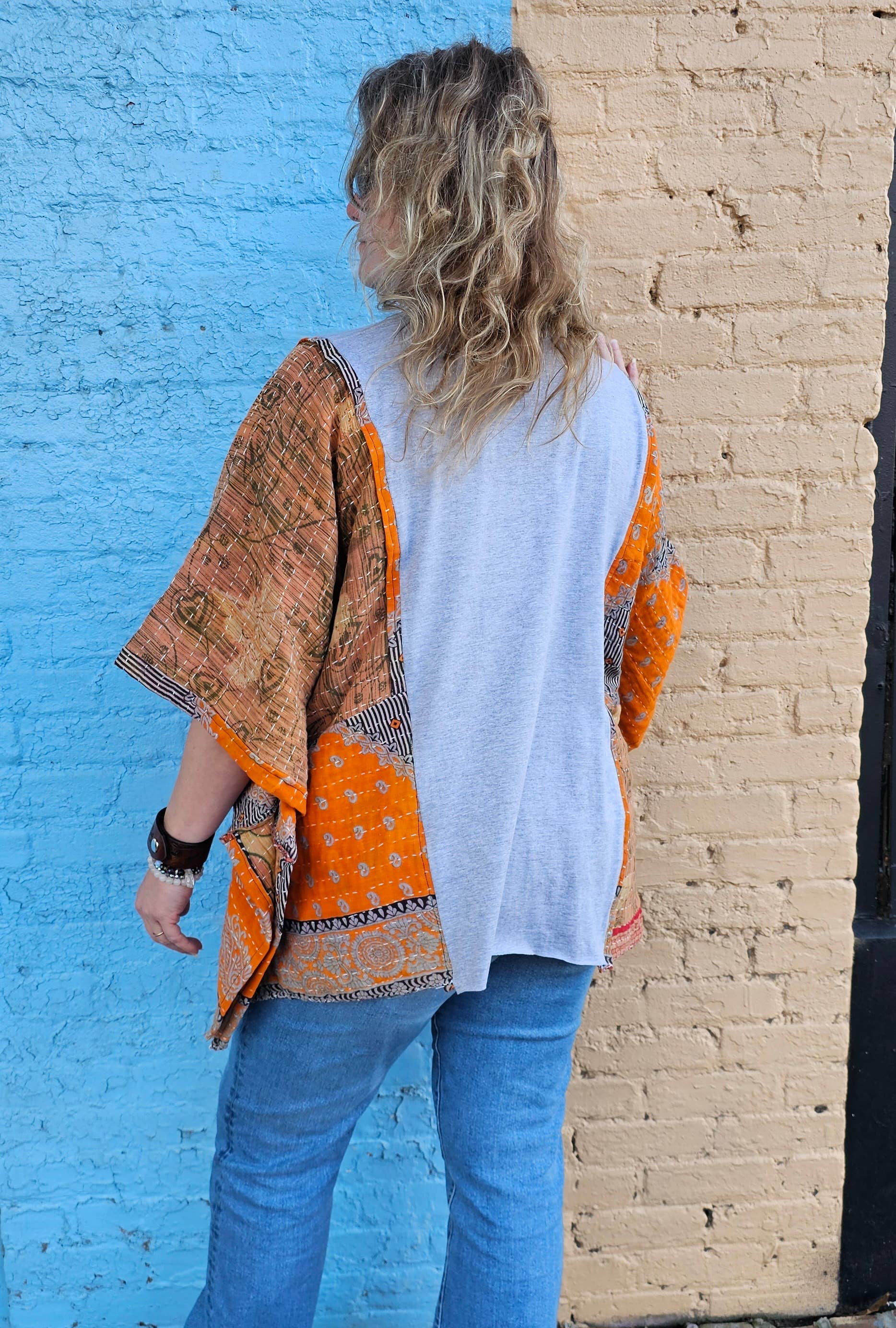 Little Hippie Chick - Vente Poncho – femme - Haut Poncho Patchwork Kantha6