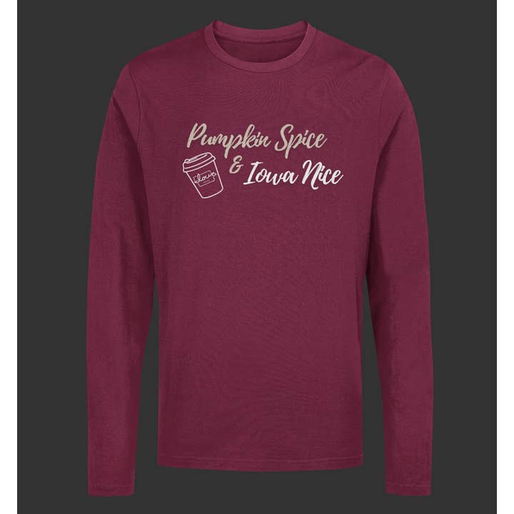"Pumpkin Spice, Iowa Nice" Long Sleeve for wholesale by Wear.Love State T-Shirts