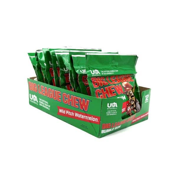 Grandpa Joe's Candy Shop – wholesale Chewing gum – Big League Chew Wild Pitch Watermelon Gum, 12ct Pouches1