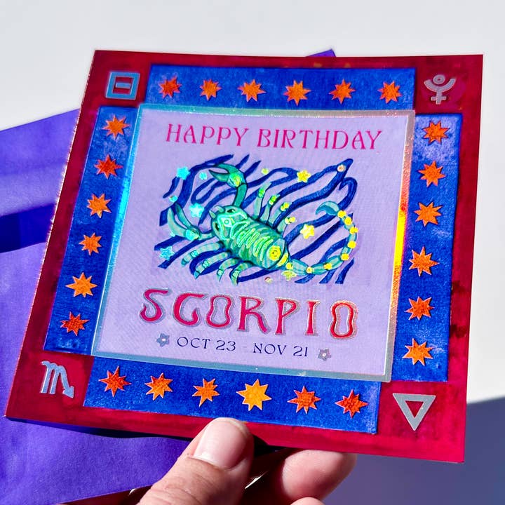 Foil Zodiac Birthday Card- Scorpio for wholesale by Guided Hand Studio