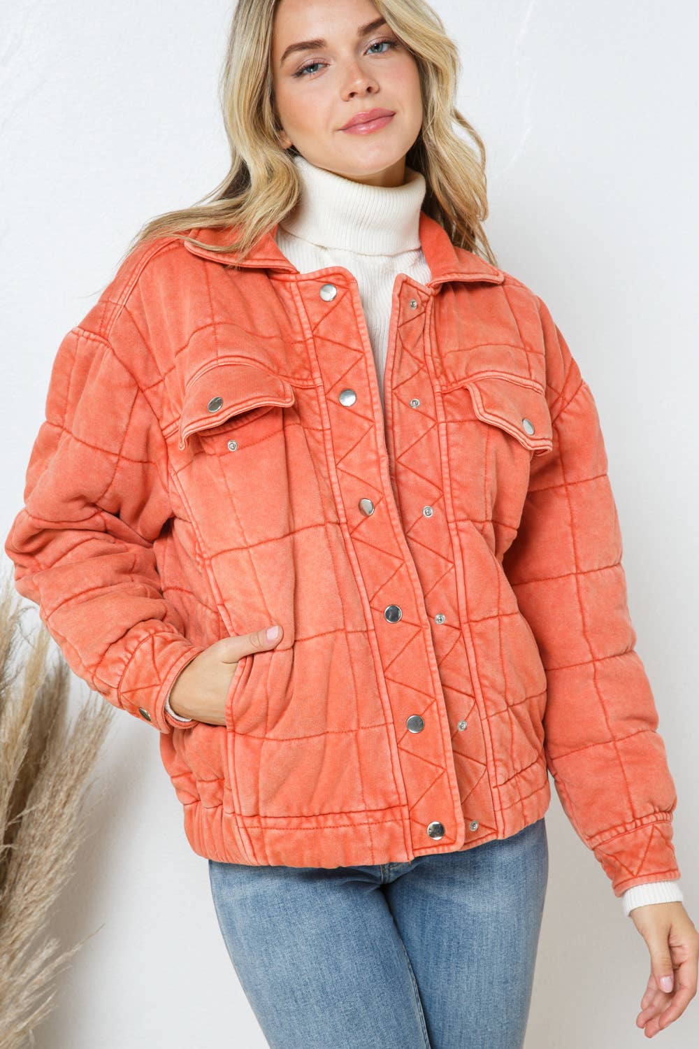 Blue B - Wholesale Jacket - Women's - 22082J - Garment Stone Washed Quilted Pocket Front Jacket3