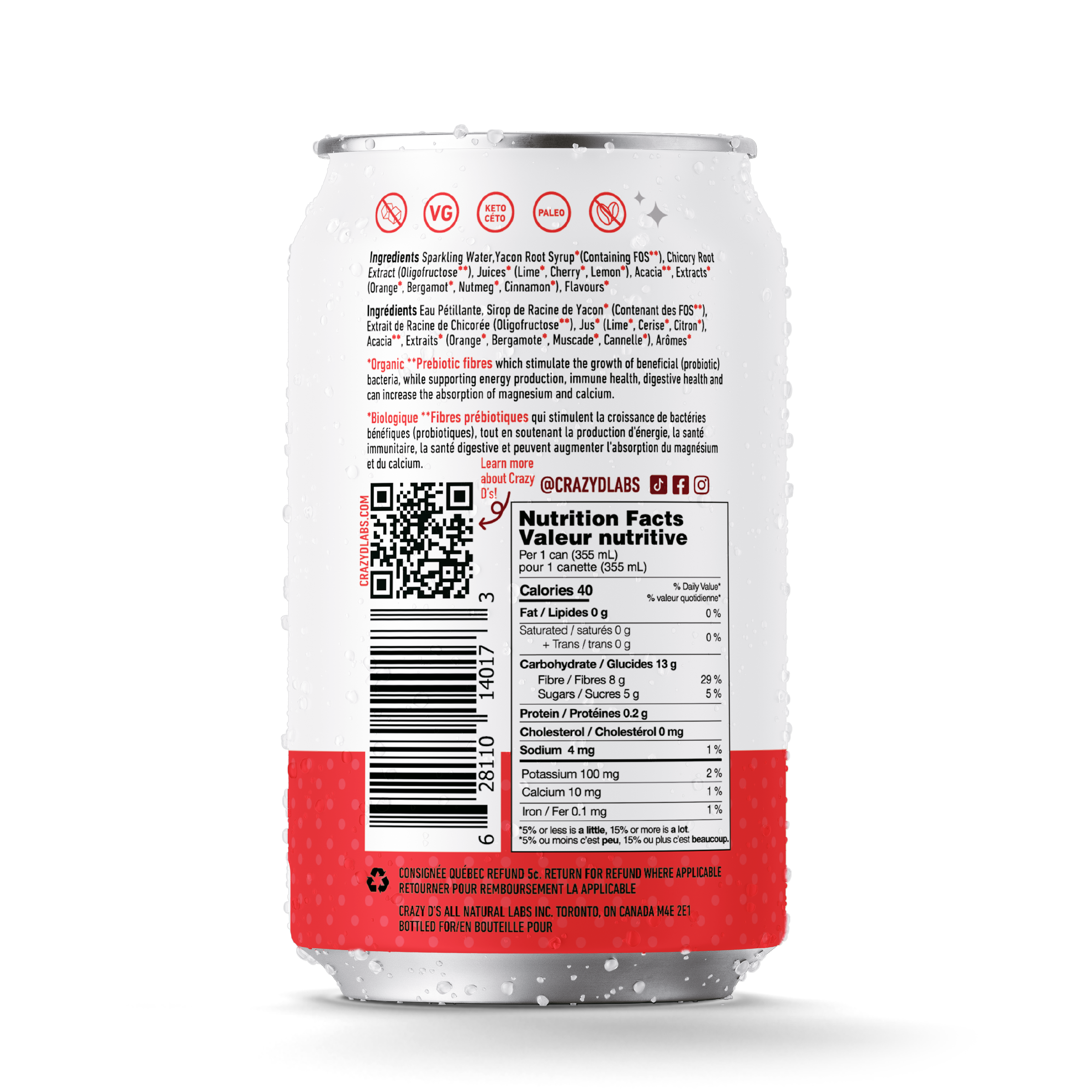 Crazy D's Sparkling Prebiotic Soda - Vente Sodas/boissons gazeuses - Cola Cerise1