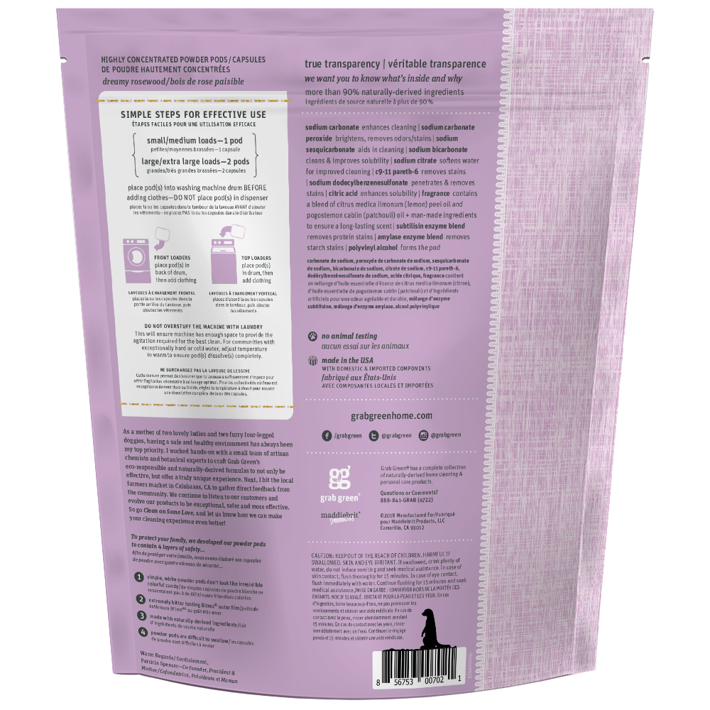 Grab Green - Wholesale Laundry Detergent Powder/Pods - Baby Laundry Detergent Pods, Rosewood, 50 Loads1