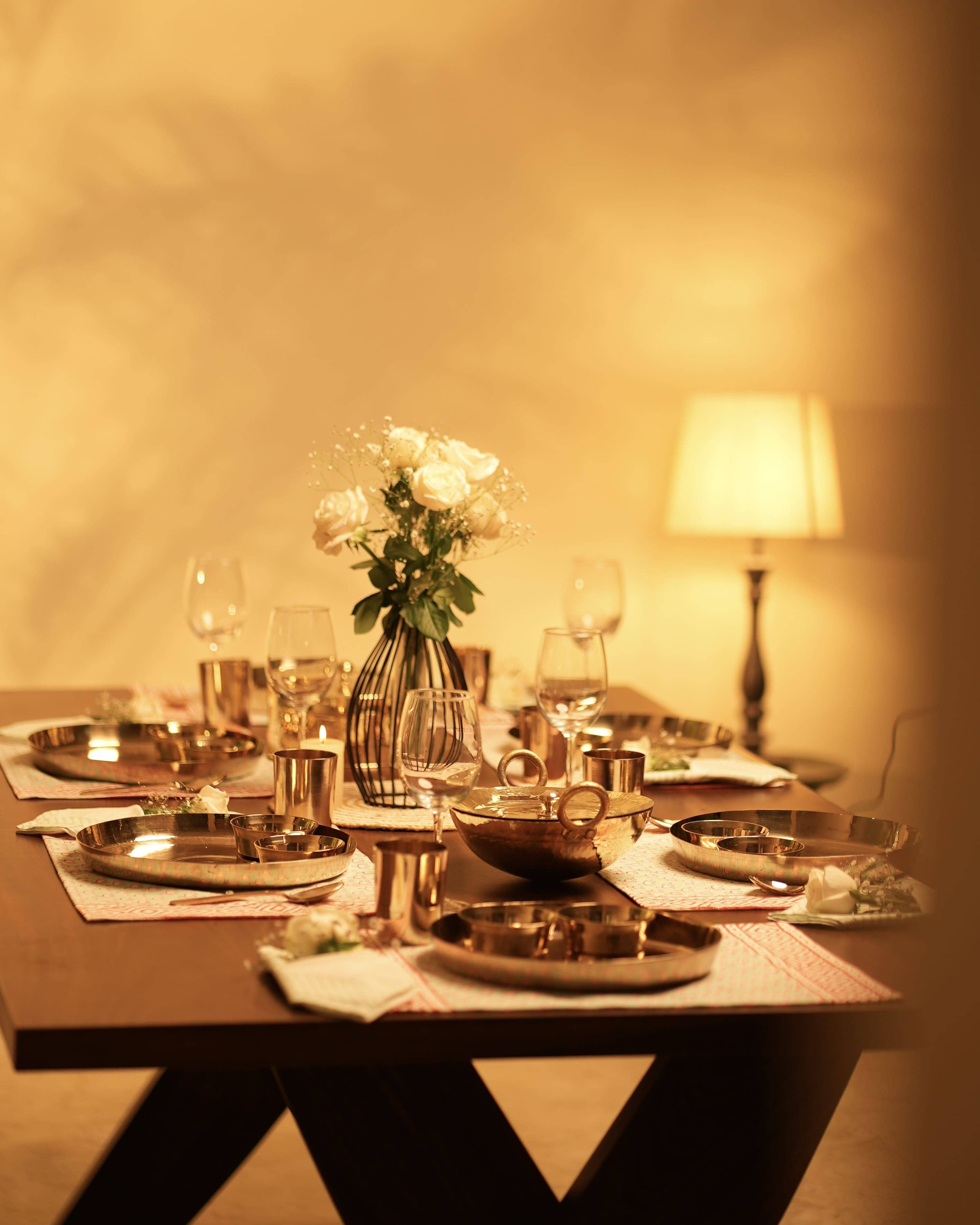 P-TAL - Wholesale Serving Plate - Bronze (Kansa) high hipped plate (Thaali) Set 11" - 5 pieces (1 Thaali, 2 bowls, 1 glass, 1 spoon)10