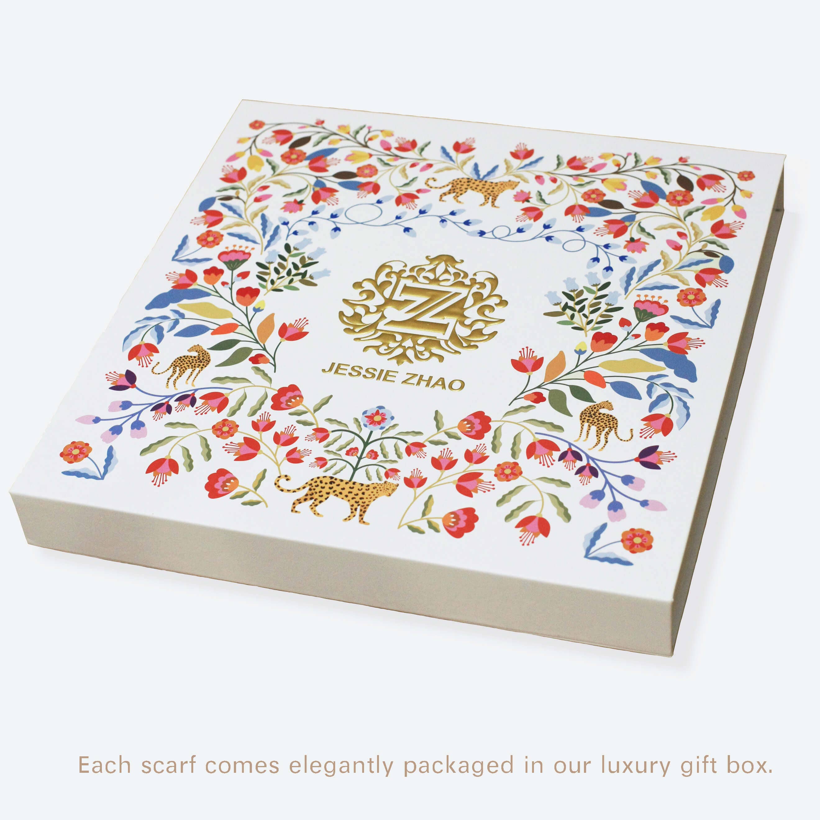 Jessie Zhao New York – wholesale Halsduk - Dam – Dubbelsidig silkescarf av blått djurrike11