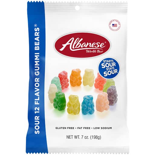 Grandpa Joe's Candy Shop - Wholesale Gummy - Albanese Sour Gummy Bears 12 Flavor, 7.0oz, 12ct Case