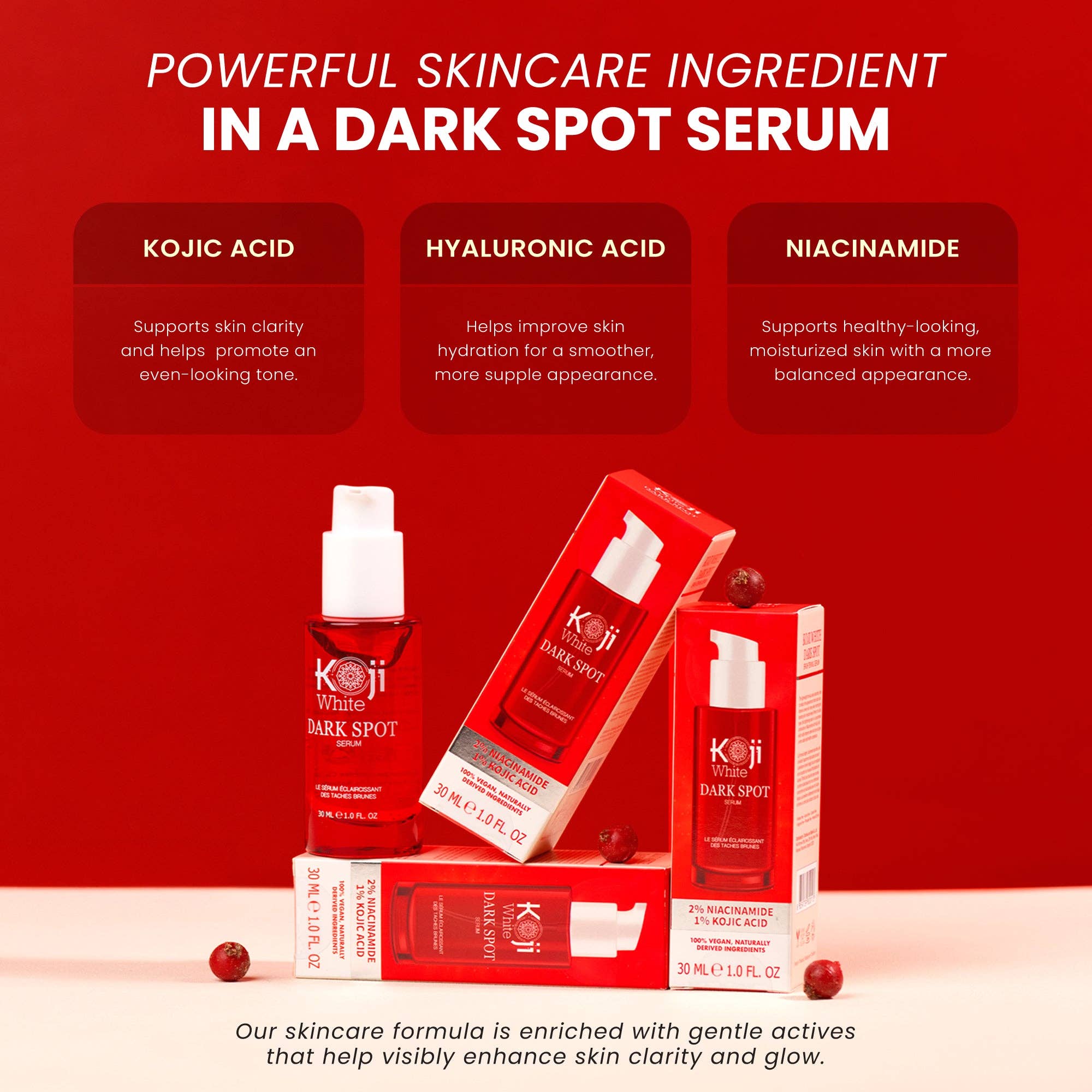 Koji White - Wholesale Facial Serum/Concentrate - Koji White Dark Spot Brightening Serum with X8 Pure Hyaluronic Acid From Korean,Skin Care Product 1 Fl Oz5