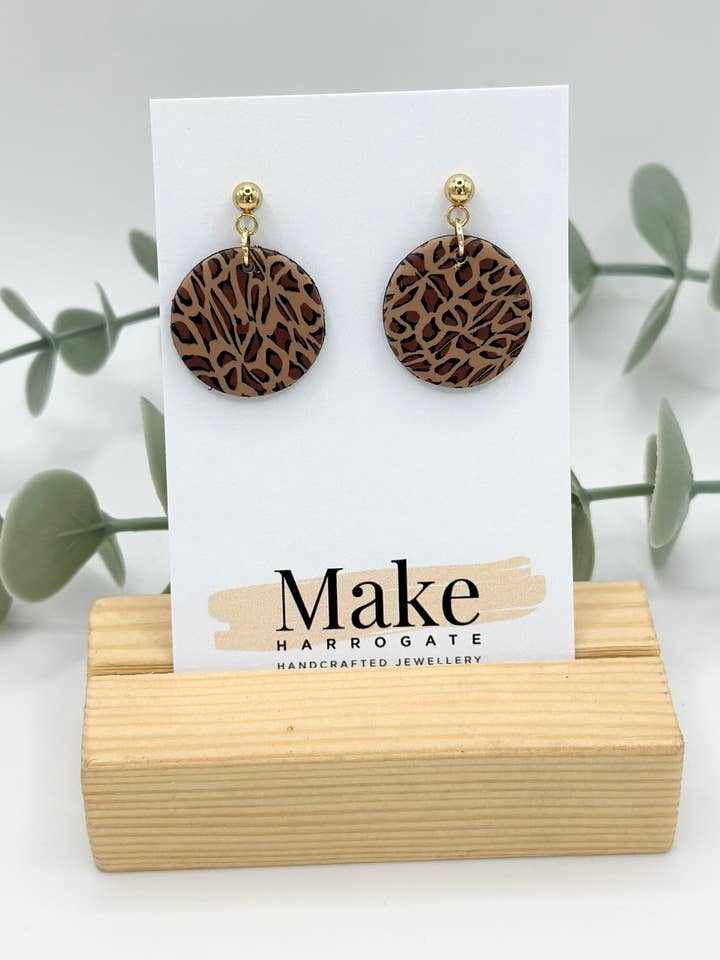 Tan Leopard - Large Button Ball Stud for wholesale by Make Harrogate