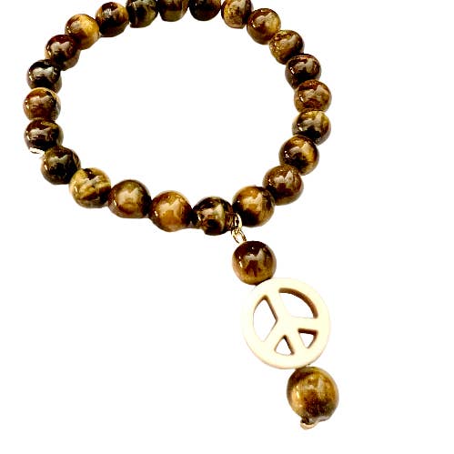 Tiger Eye And Peace Sign Bracelet for wholesale by The Reiki Shop