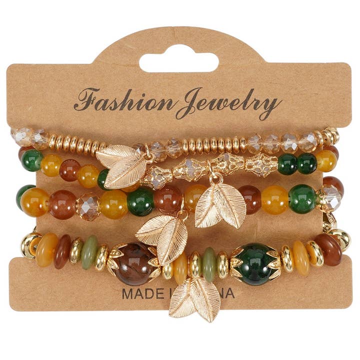NINEXIS - Wholesale Jewelry Set - CWMM10456_BOHO LEAF CHARM MULTI LAYER BEADED BRACELET8