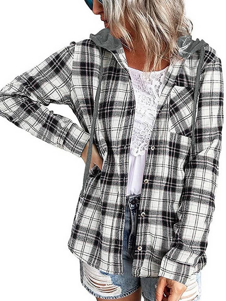NINEXIS - Wholesale Coat - Women's - CWOCO1101_CASUAL HOODED COLORBLOCK PLAID SHIRT COAT10