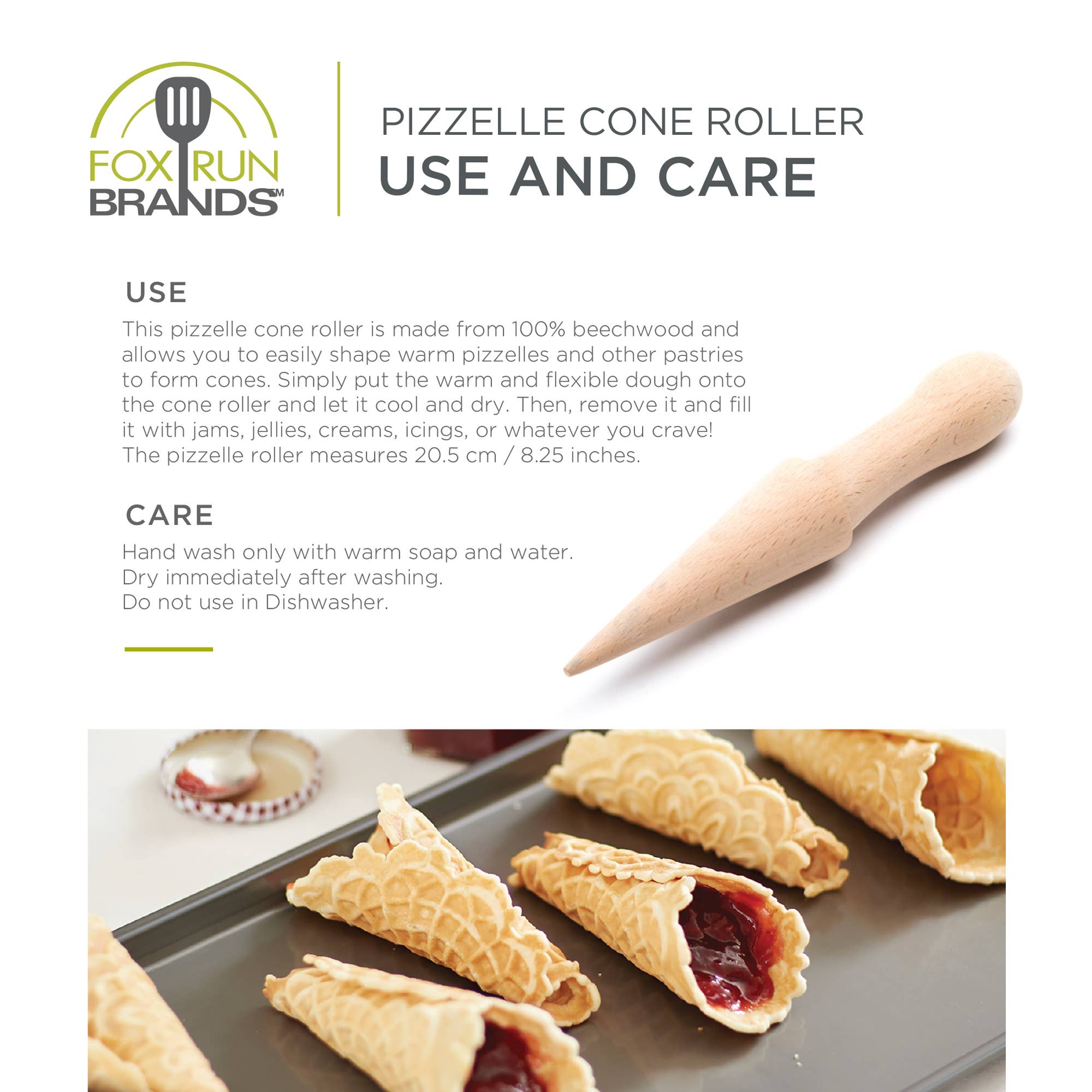 Fox Run Brands – Großhandel Nudelhölzer – Fox Run Pizzelle Kegelroller, Buchenholz, 1,5 Zoll x 1,5 Zoll x 8,25 Zoll5