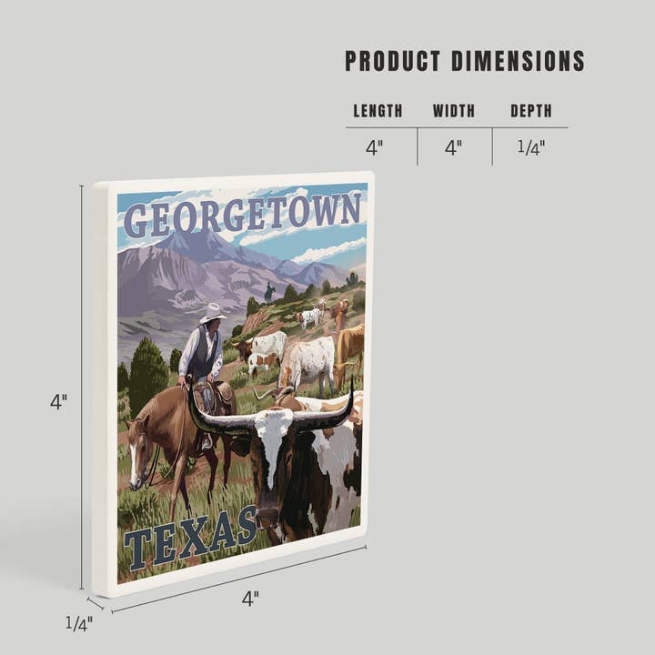 Lantern Press - Wholesale Coasters - CERAMIC COASTER Georgetown, Texas, Longhorns