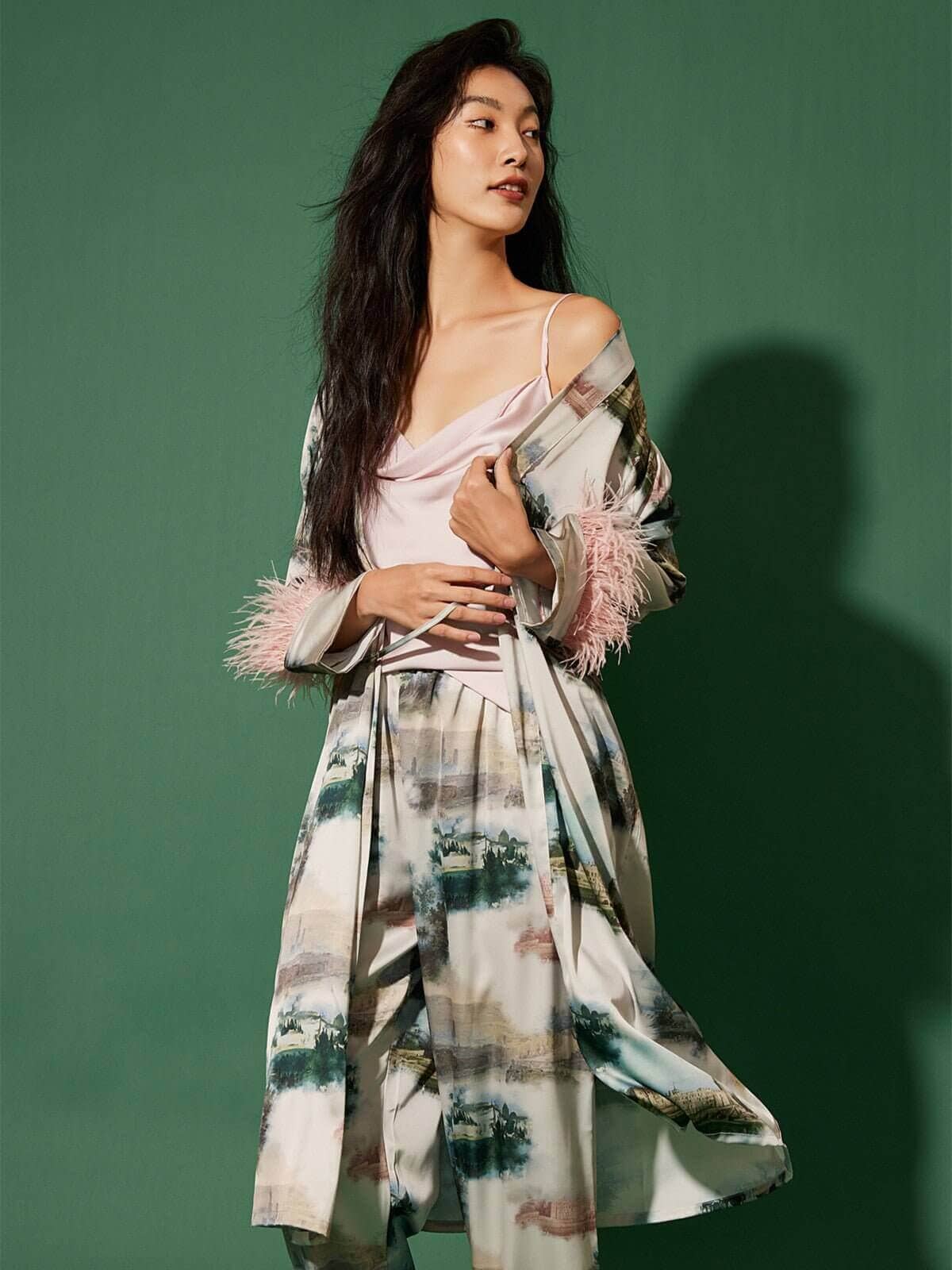 vert Ensemble de pyjama paysage 3 pièces plume en vente sur Faire2