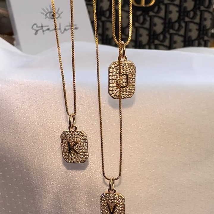Starlite By J - Wholesale Pendant/Charm Necklace - Initial Necklace (Pavé Cube)