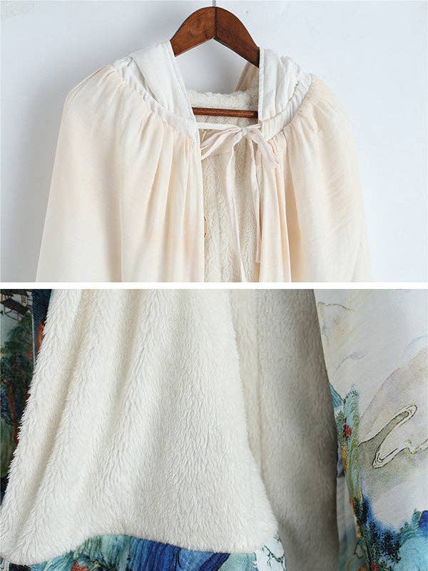 White Thickened Vintage Printed Cape Coat for wholesale on Faire8