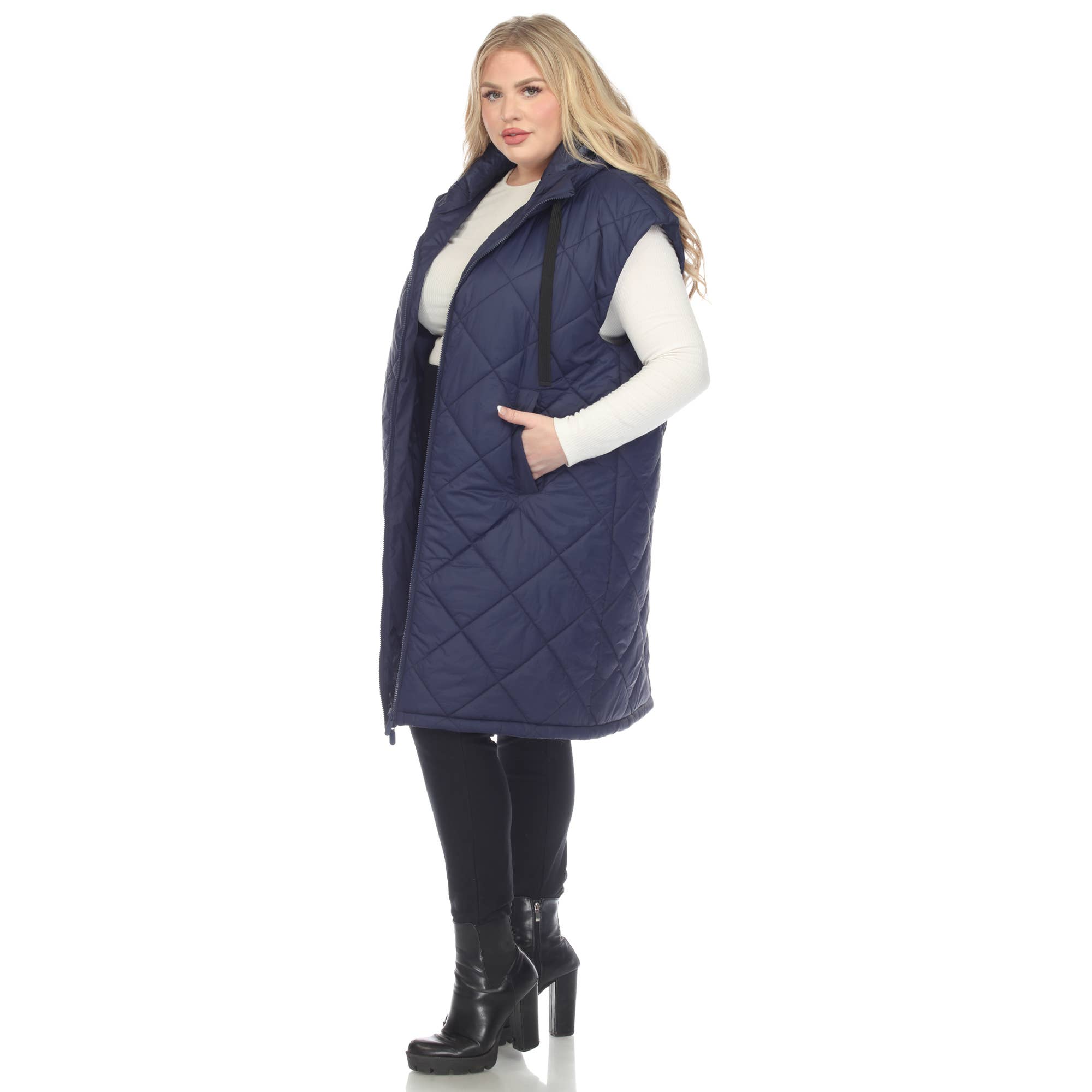 WHITE MARK - Wholesale Outerwear Vest - Women's - Plus Size Diamond Quilted Hooded Puffer Vest7