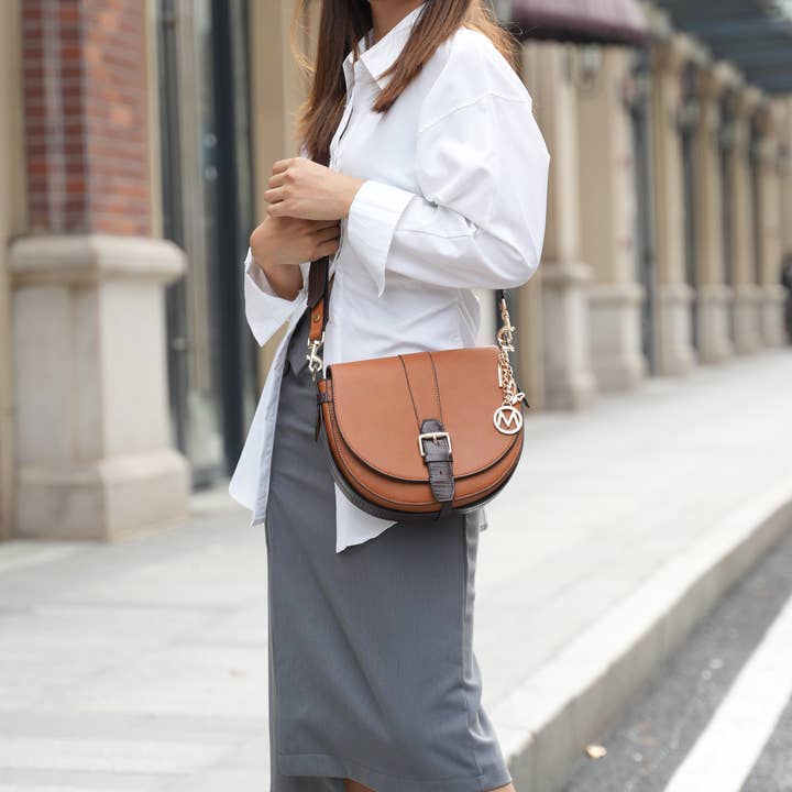 Ayla Snake-Embossed Color Block Kvinders Skuldertasker for engroshandel hos MKF Collection