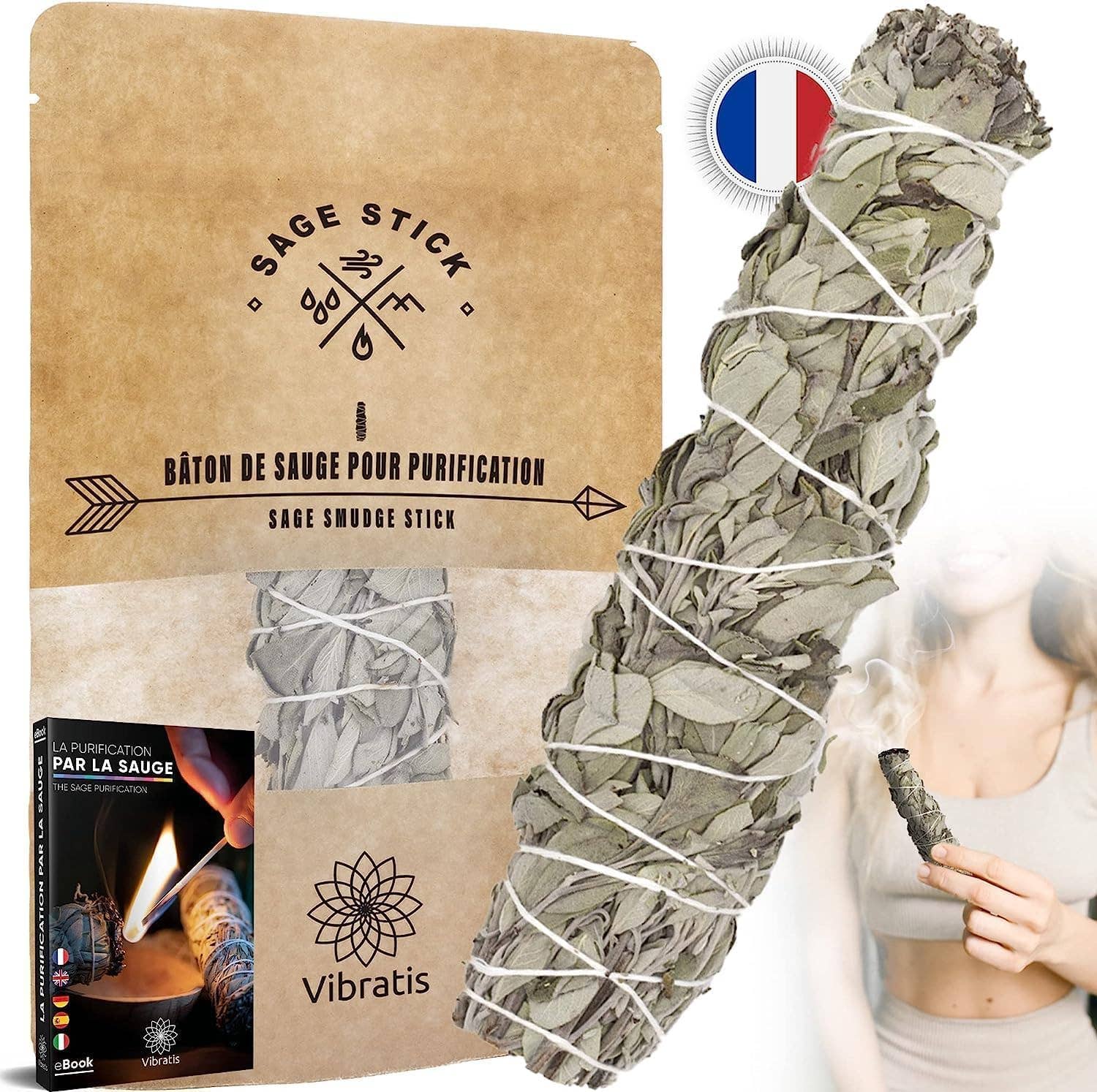 Vibratis - Vendita all'ingrosso Salvia - Bastoncino di Salvia Bianca per Purificazione 16 cm - 1 incense stick0