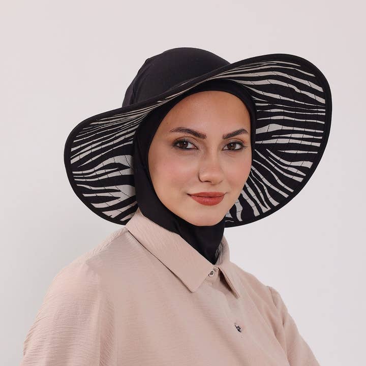 Printed Modest Sun Protective Turban Bonnet with Removable Bow Brim for Women, 2-in-1 Hijab Ninja Cap with Laminated Removable Brim Pattern,S-6D for wholesale by Aisha's Design