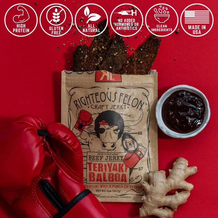 Righteous Felon Craft Jerky - Wholesale Jerky - Teriyaki Balboa Jerky 2oz