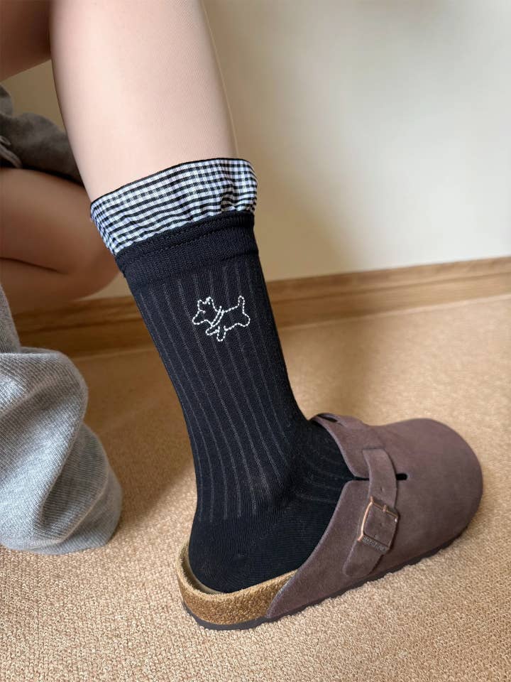 LadyJuneAccessories - Wholesale Socks - Women's - Gingham Cuff Embroidered Socks – Cute Retro Preppy Style