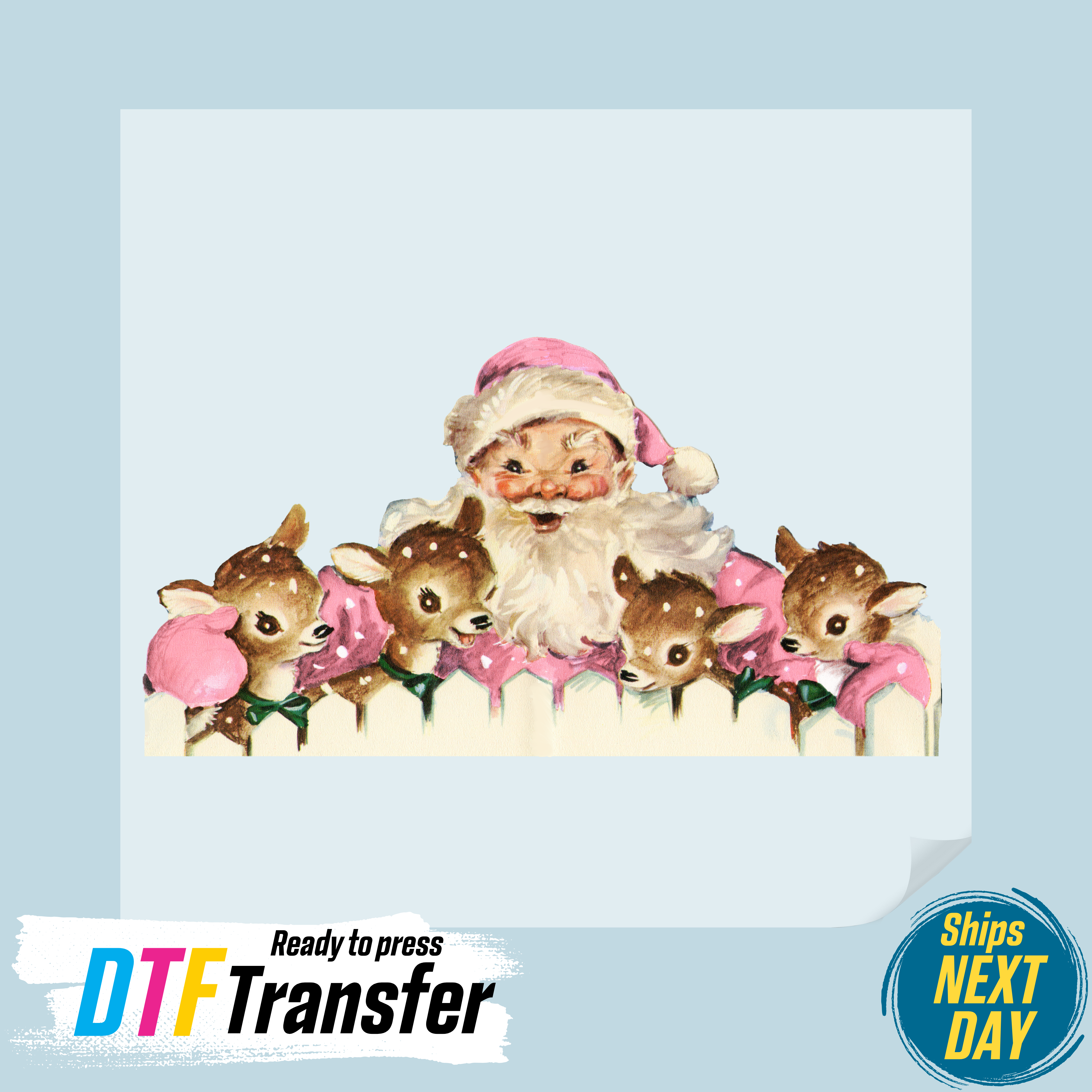 DTF Office - Wholesale Sublimation Transfer - Vintage Pink Santa Reindeer DTF Transfer0