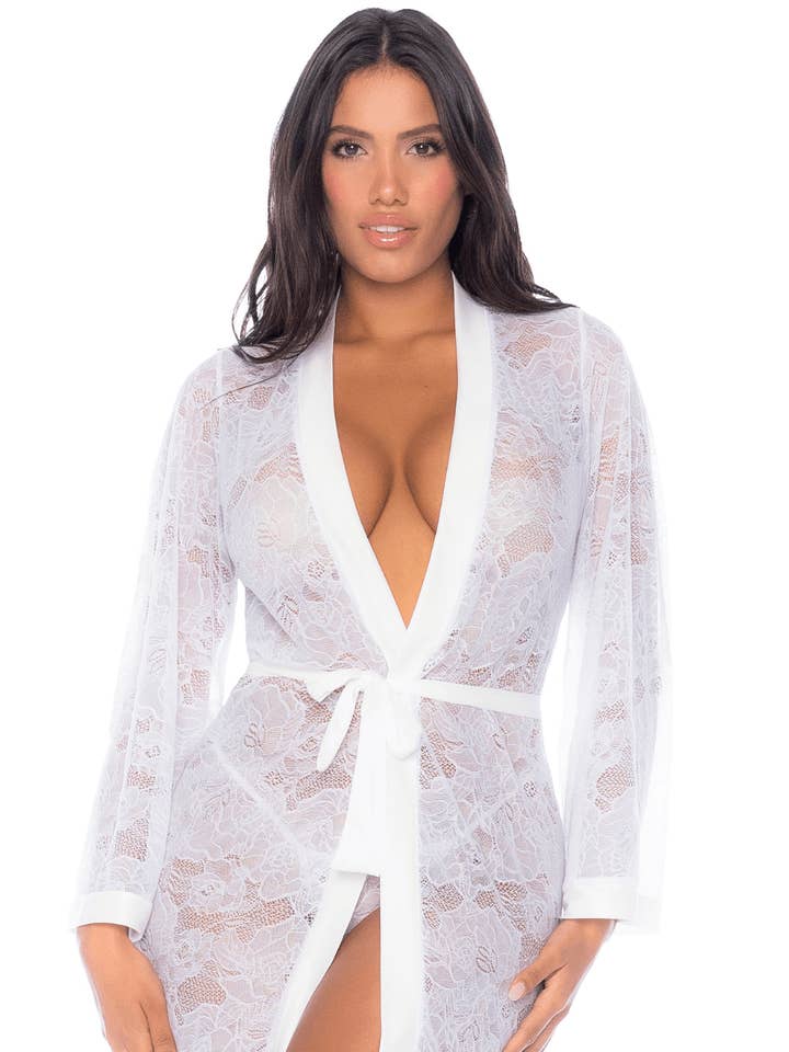 Weißer Spitzenbademantel -MAL7611WHT für den Großhandel von Mapalé