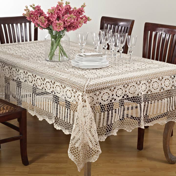 Fennco Styles - Wholesale Tablecloth - Beige Handmade Cotton Crochet Lace Tablecloth